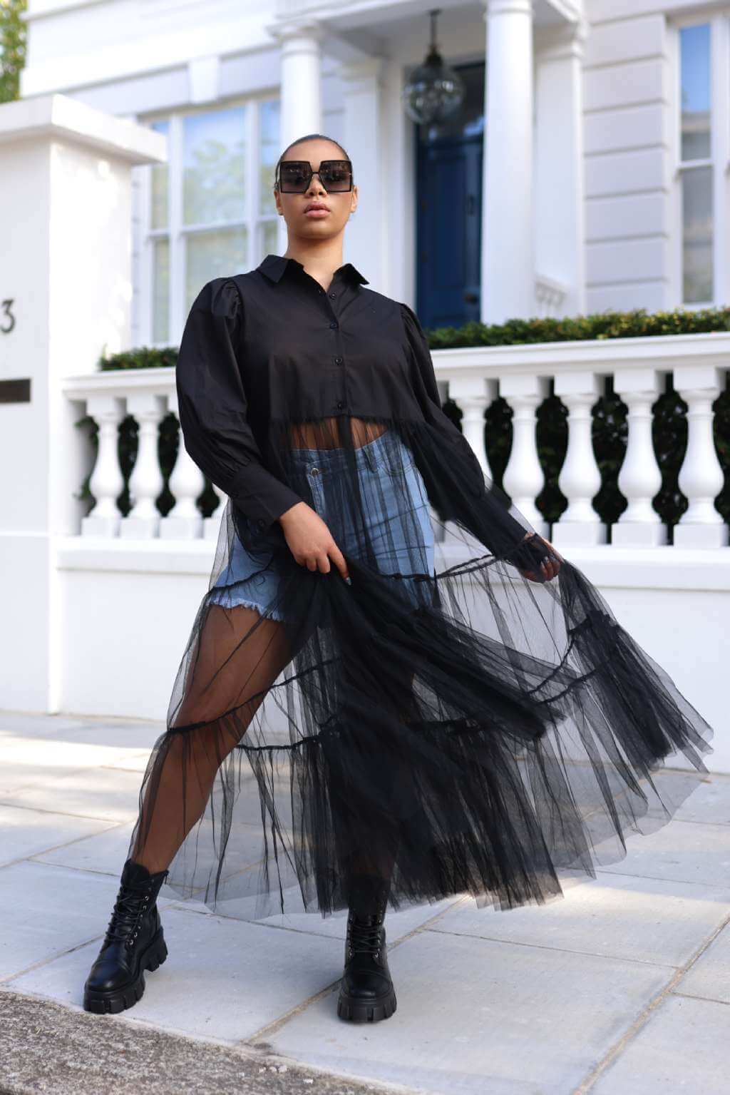 Black Tulle Shirt Dress - SETSOFRAN London
